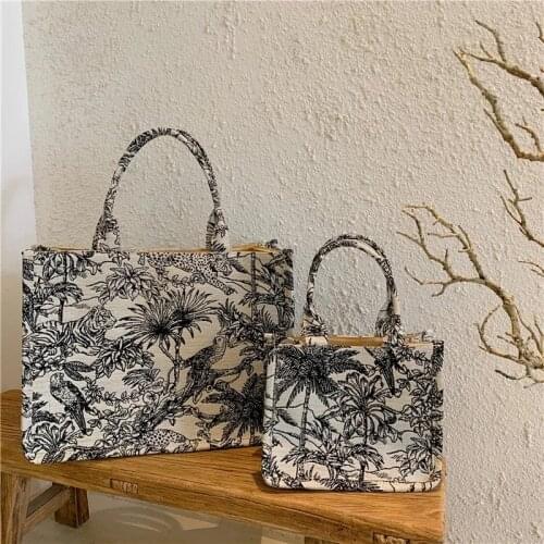 Casual Embroidery Canvas Handbag Women Large Capacity Handle Bag Simple Shoulder Bag Shopping Lady Totes Designer Pouch Clutch