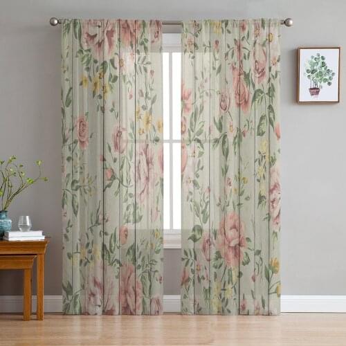 Sheer Curtains For Living Room Flower Bud Leaf Wood Grain Childrens Bedroom Balcony Large Curtains Kitchen Dining Room Curtains