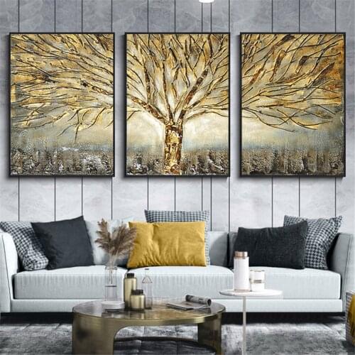 Retro Gold Tree Poster Home Decor Picture Nordic Canvas Painting Wall Art Luxury Gold Tree Art Poster and Print for Living Room