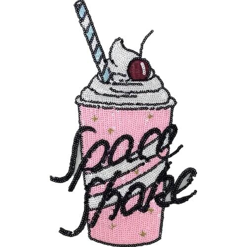 Pink ice cream sequins patch for clothing T-shirt vintage embroidered applique Diy decoration iron on patch garment accessories