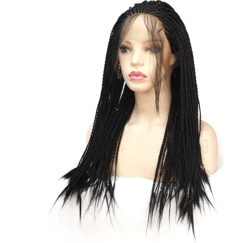 Senegales Twist Braids Synthetic Lace Front Wig 18inch Braided Box Braids Wigs For Black Women Long Black Hair Lace Wigs