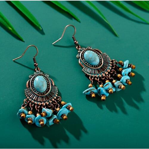 Turquoises Drop Earrings For Women Retro Boho Earring Ethnic Pendant Girl Woman Jewelry Stone Ear Rings Kolczyki Unusual Pierce