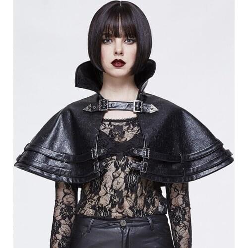 Devil Fashion Womens Punk Pu Leather Shawl Steampunk Vintage Stand Collar Metal Buckle Winter Coat Cape