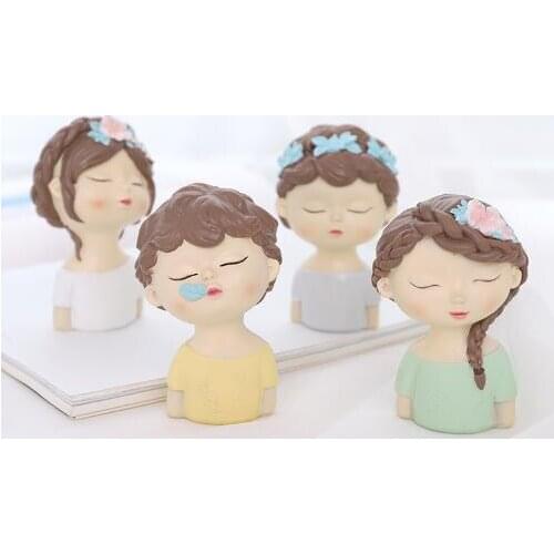 Silicone mold boy and girl with leaves flower avatar handmade angel head fondant cake decoration clay resin aroma stone mold