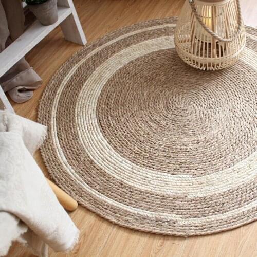 Scandinavian Rattan Bushel Woven Mat Round Carpet Living Room Clothing Store B&B Decorative Mats Photography Props Home Decor