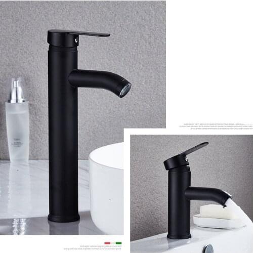 Basin Sink Faucet Cold and Hot Bathroom Faucets Black Water Mixer Tap Stainless Steel Mixer Deck Mounted Taps Single Handle