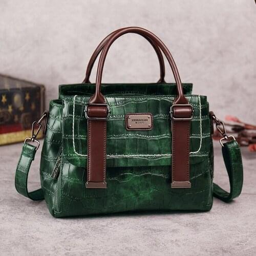 Vintage Stone-Print Wax Oil Leather Messenger Bag For Women Spring Large Capacity PU Handbag for Book Pad Wallet Phone Organizer