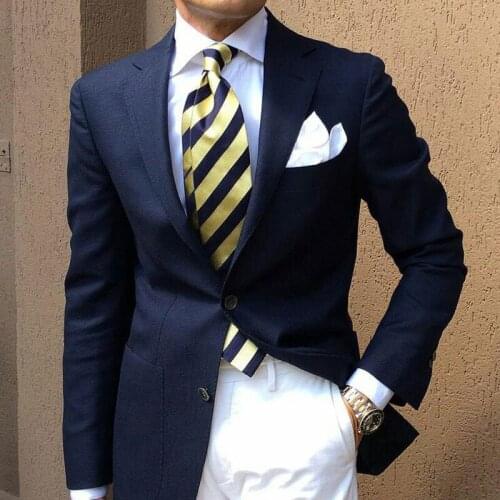 Navy Blue Men Suits For Wedding Casual Business Man Blazers Groom Tuxedos Notched Lapel 2pieces Slim Fit Costume Homme Ternos