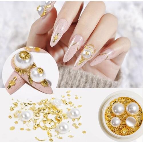 Japanese style nail art decorations Baroque nail art accessories curved high shiny nail pearls and various metal nail rivets