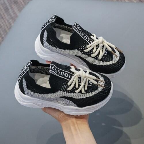 New Girls & Boys Knitting Shoes Soft Bottom No-Slip Air Mesh Kids Sneakers Breathable Sports Casual For Children Size 26-37