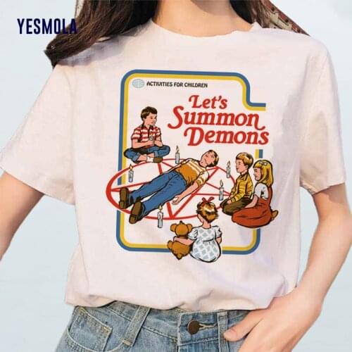 YESMOLA Lets Summon Demons Women T Shirt Scary Cartoon Satan T-shirt Evil Men Women Demons Ritual Scary Horror Devil T Shirt