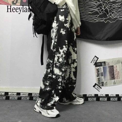 QWEEK Harajuku Tie Dye Wide Leg Pants Women Korean Style Streetwear High Waist 2021 Fashion High Street Casual Oversize Trousers