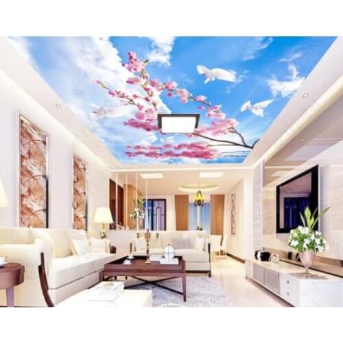 1815 Pigeon Flying in the Clear Blue Sky with Violet Printing stretch ceiling film for workshop ceiling decoration