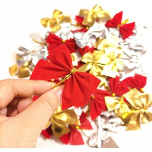 24pcs Christmas Bows Gold Silver Red Bowknot Christmas Tree Ornaments New Year Gifts Mini Bows for Crafts Xmas Wedding Party DIY