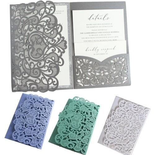 25pcs Customized Wedding Invitations Card With Envelopes Heart Print Insert Card Holder Mariage Birthday Party Supplies