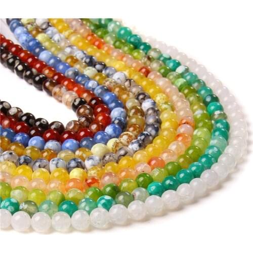 Natural Cracked Agates Beads 6/8/10mm Colorful Dragon Agates Round Loose Beads For Jewelry Making Bracelets DIY Accessories