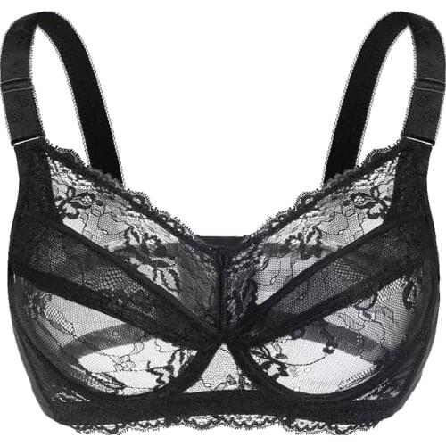 Womens Sheer Lace Underwire bra Unlined Minimizer Bra 34 36 38 40 42 44 46 48 B C D E F G H