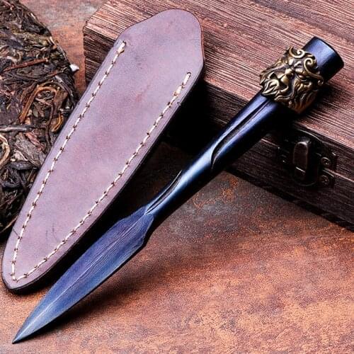 Puer Tea Knife Steel Handmade Creative Tea Needle Damascus Steel Knife Teaware Accessories Pry Tool Forging Cha Cones Crafts