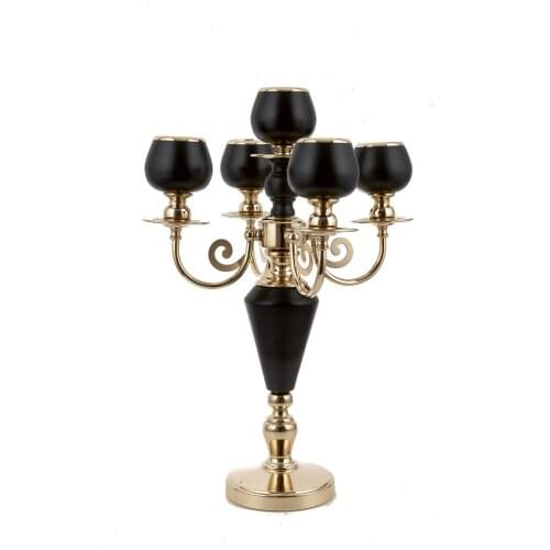 Miranda Five Black Candle Holders Gold Plated