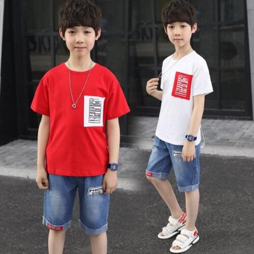 Boys Suit Kids Short Sleeve Denim Shorts Set Summer Fashion Two Piece