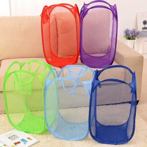 Home steel, nylon net, dirty clothes basket, laundry basket, clothes basket, handle basket, folding basket polychromatic