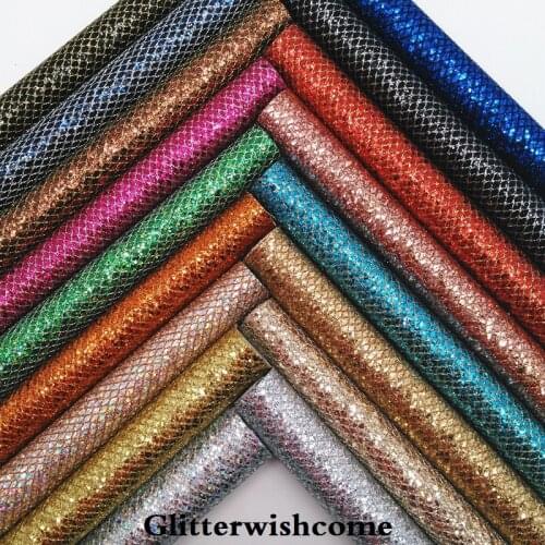 Glitterwishcome 21X29CM A4 Size Vinyl For Bows Laser Star Mesh Glitter Leather fabric Vinyl for Bows, GM195A