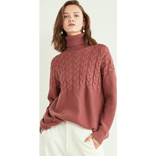 JECH2019 Winter Pullover Women Cashmere Wool Casual Computer Knitted Turtleneck Sweater Twisted Flower Thick Sweater