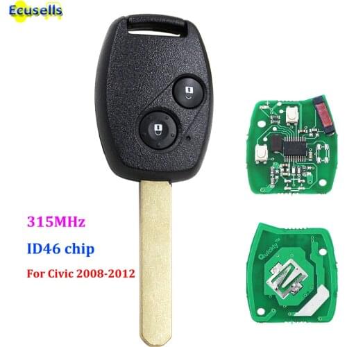 Ignition Key Remote Key Fob 2 Button 315MHz for Honda Civic 2008-2012 with ID46 Chip