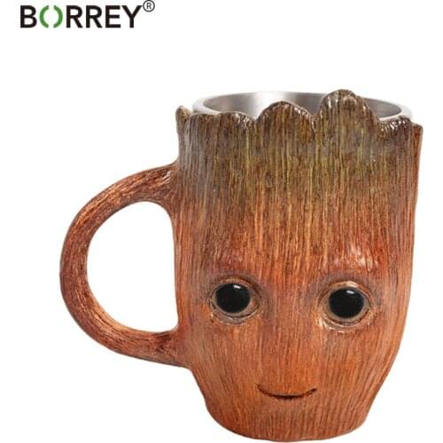 BORREY Coffee Mugs Creative 3D Treeman Cup Hotel Mug Groot Cup Stainless Steel Cute Breakfast Milk Drinkstumbler Cup Restaurant