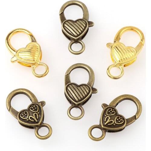 10Pcs/set Gold&Antique Bronze Lobster Buckle Clasps Heart Shape Alloy Clip Buckles Hook Component DIY Jewelry Accessories