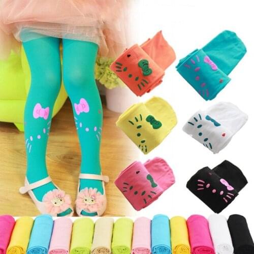 Fashion Spring/Autumn Baby Children Girls Elasticity Tights Stocking Soft Cartoon cat candy color Pantyhose lovely kids tights