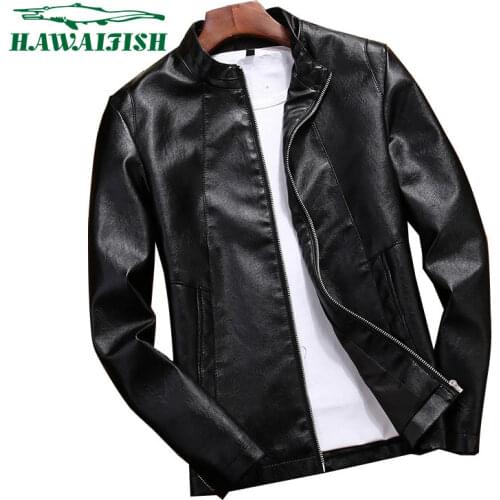Hawaifish brand mens leather jacket 2021 Winter plus velvet thick casaco masculino casual fashion high quality jaqueta couro