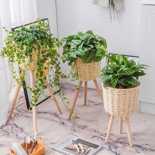 Floor Flowerpot Organizer Baskets Rattan Simple Landing Flower Basket Balcony Living Room Ornaments Подставка Для Цветов 화분
