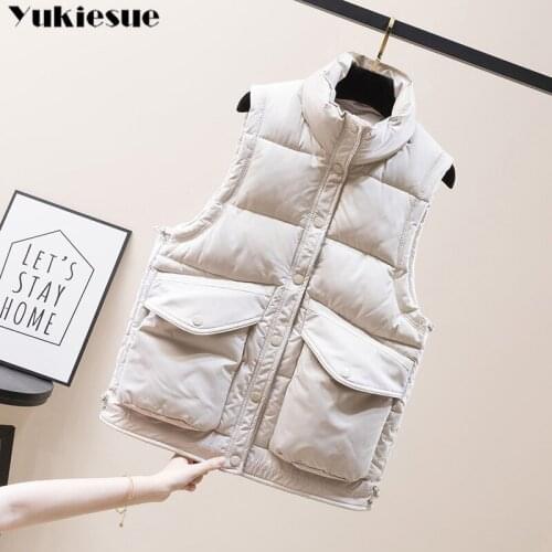 2020 New Winter Cotton Vests Parka Women Thicken Down Cotton Vest Fashion Stand Collar Slim Waistcoats sleeveless parkas