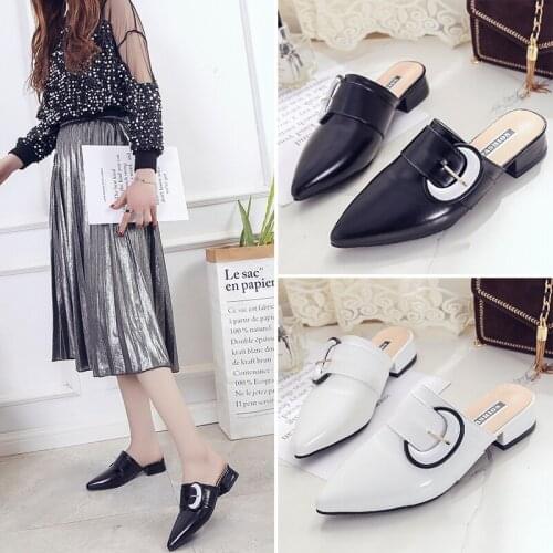 2021 spring and summer new style outer wear Korean slippers fashion Baotou half slippers pointed toe mid-heel womens shoes