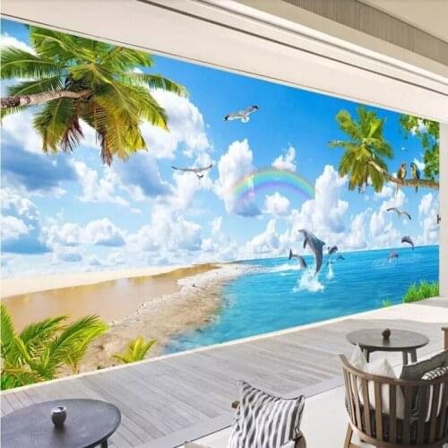 Custom Photo Wallpaper 3D Maldives Hawaiian Dolphin Seaside Scenery HD Landscape Painting Background Wall Mural Hotel Home Decor