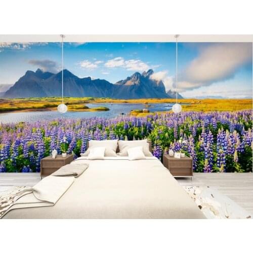 Custom Size 3D Photo Mural Wall Sticker Blooming Flowers Landscape Removable Wall Papers Self-adhesive Vinyl Art Home Decor