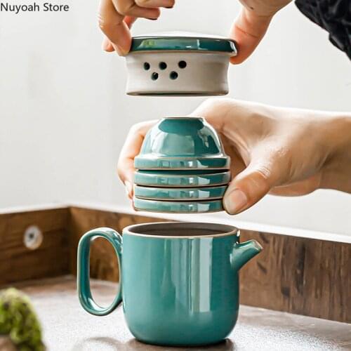 Portable Tea Set Ceramic One Pot Four Cups Travel Tea Set Integrated Storage Outdoor Teapot/small and Exquisite Mug Storage Bag