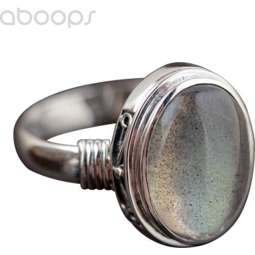 Simple 925 Sterling Silver Oval Moonstone Ring for Women Girls,Free Shipping