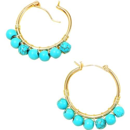 Manual Winding Turquoise Beaded Earrings Bohemian Simple Fashion Popular Big Earrings