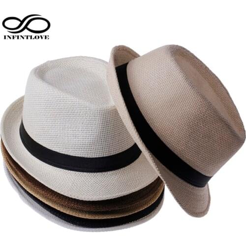 LUCKYLIANJI Parent-Child Kid Child / Men Women Fedora Gangster Cap Beach Sun Straw Panama Hat Sunhat ( Choos Size:58cm /54 cm)