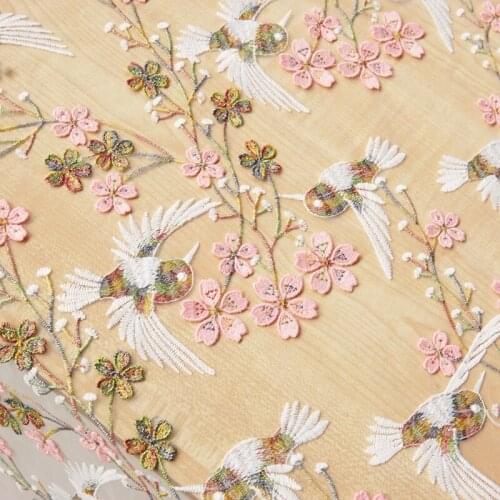 Stereo 3D Embroidery fabric Inspired Bird Color Line Embroidery tissu Embroidered lace clothing DIY fabrics