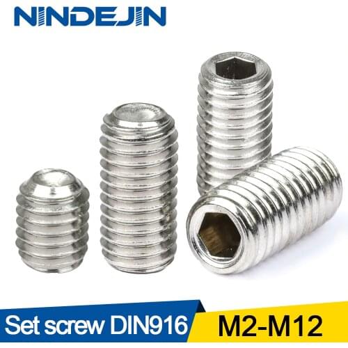 NINDEJIN 2/50pcs hex socket set screw cup point stainless steel m2 m3 m4 m5 m6 m8 m10 headless hexagon socket grub screw DIN916