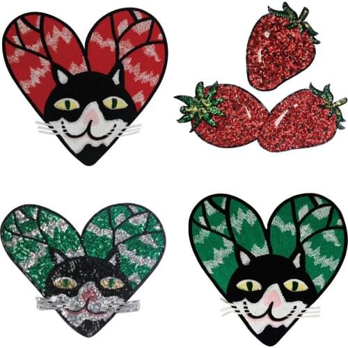 Embroidery Love Heart Cat Patches DIY Sewing Fabric Letters Badge Sew on Clothing Decor Animal Appliques 1set TH1890