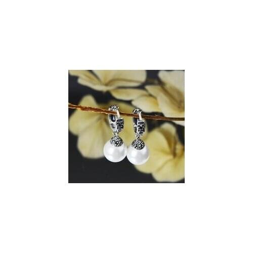 Womens Fashion 925 Silver Color Earrings Elegant Luxury White Pearl Earrings Jewelry Wedding Engagement Party Earrings