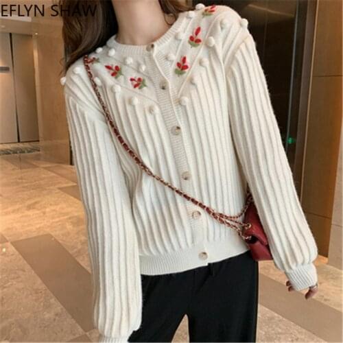 Women Sweaters Fall Cute Flower Hair Ball Knitted Cardigan Thick Grandma Loose Cozy Kawaii Japanese Fashion Knitwear Long Sleeve