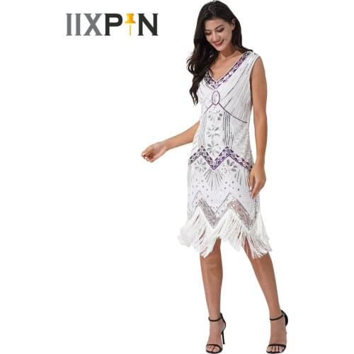 Sexy Womens Dresses 1920s Sequin Vintage Dress Vestidos De Festa Evening Cocktail Party Pageant V Neck Tassel Flapper Dress