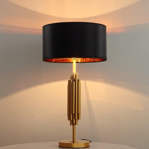 Gold Table Lamp E27 Black Or White Gold Metal Fabric Shade E27 Reading Table Light New Design Good Quality