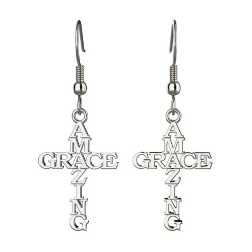 1 pair Creativity Stainless Steel Earring AMAZING&GRACE Cross Drop Earrings Silver Color For Women Fashion Jewelry Gift LGS1687
