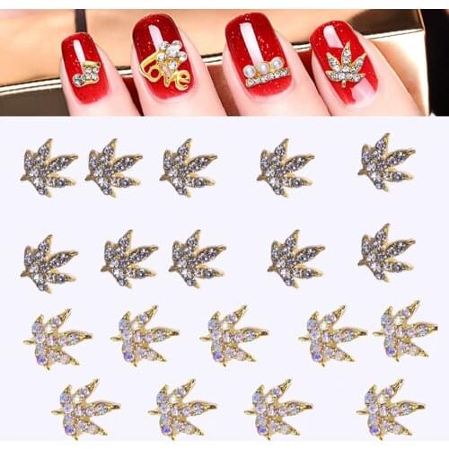 2Colors 10pcs/set Alloy Leaves 3D Nail Art Decoration Rhinestones Nail Charms Glitter Crystal Diamonds Strass Accessoires ML3893